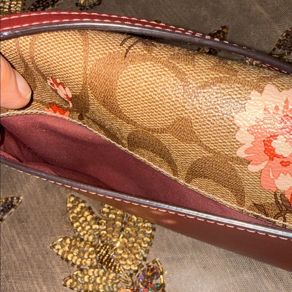 Coach Signature Floral Crossbody in Brown and Red - Picture 13 of 15